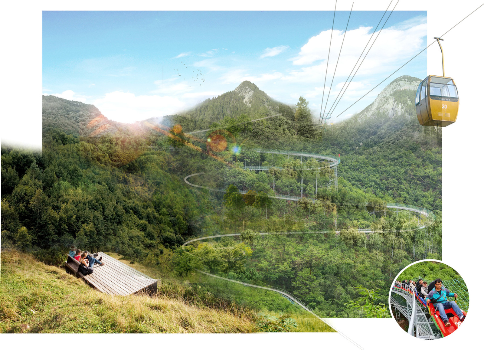 夏季滑索缆车景观效果The cable car along the hill.jpg